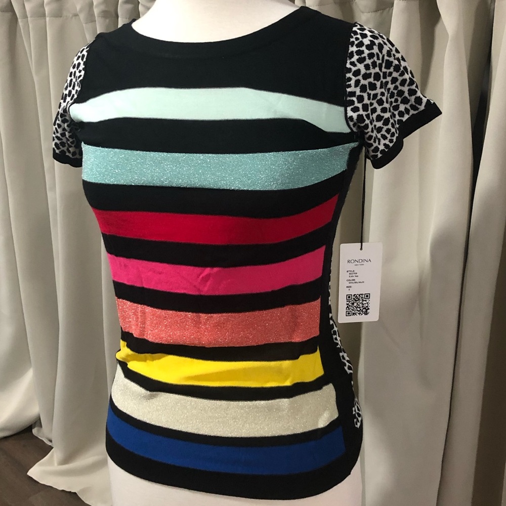 Shortsleeved Lightweight Graphic Print Animal Striped Sweater
